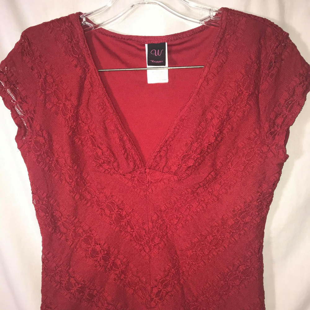 Wrapper Sleeveless V Neck, Red Lace Blouse, Large